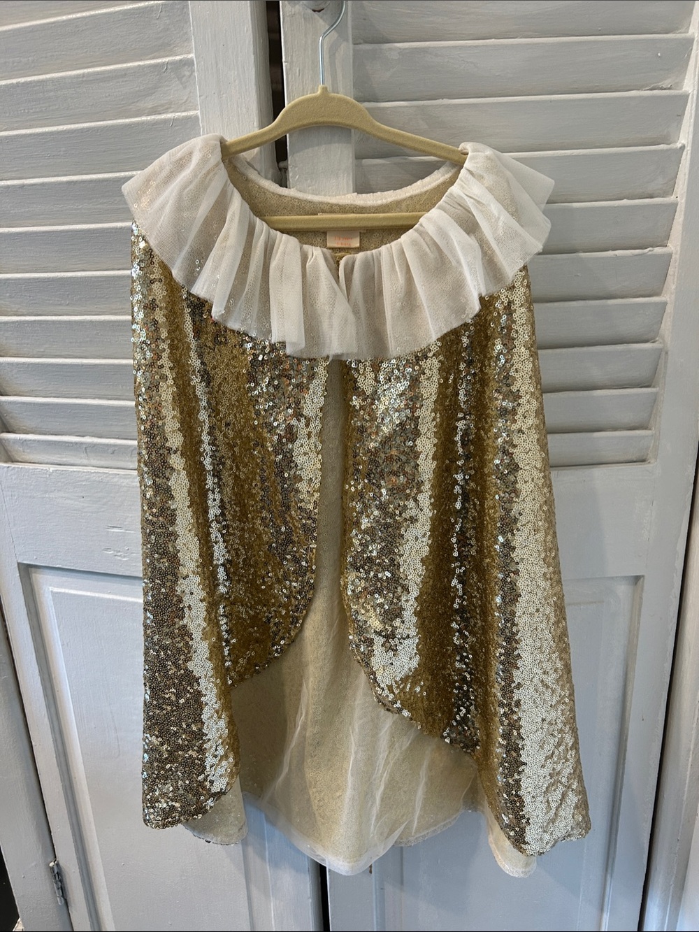Meri Meri Gold Sequin Cape with Cream Ruffle Collar